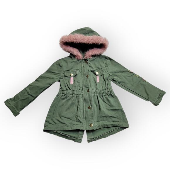 Little Lass Military Embroidered Floral Hooded Jacket Girls Size 6 Feminine Cute - Picture 1 of 5